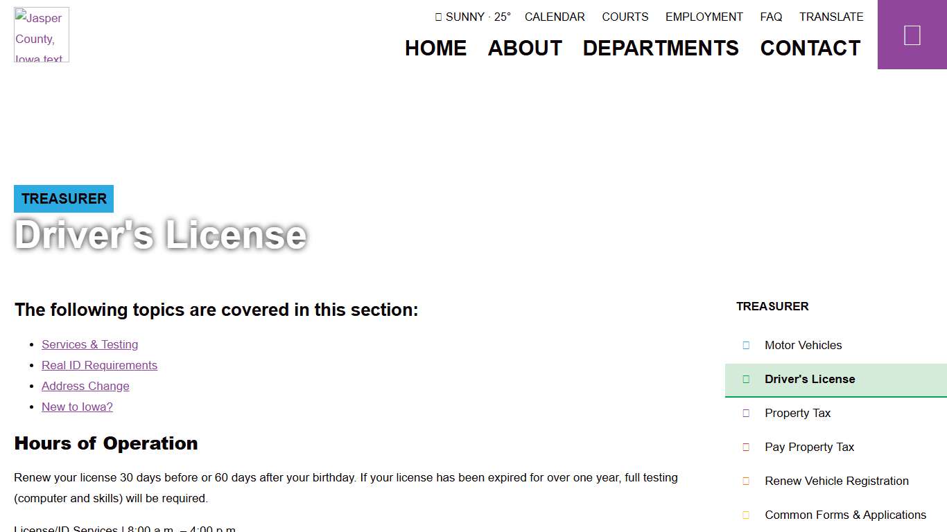 Driver's License - Treasurer - Jasper County, Iowa